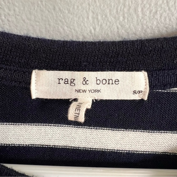 Rag & Bone Navy and White Striped Short Sleeve Shirt M - Picture 2 of 4
